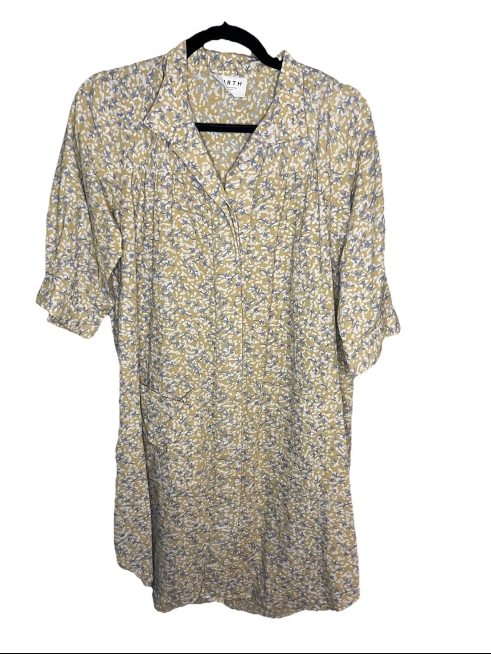 MIRTH Marfa Camp Shirt Dress Honeysuckle Yellow Print Khadi Cotton Small